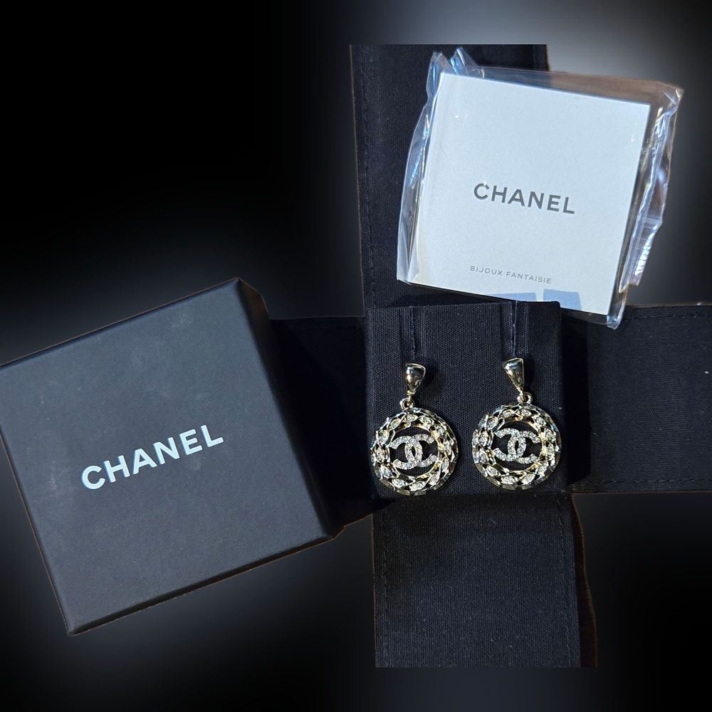 #44a - CHANEL Coco Mark Rhinestone Earrings Silver - Picture 10 of 15